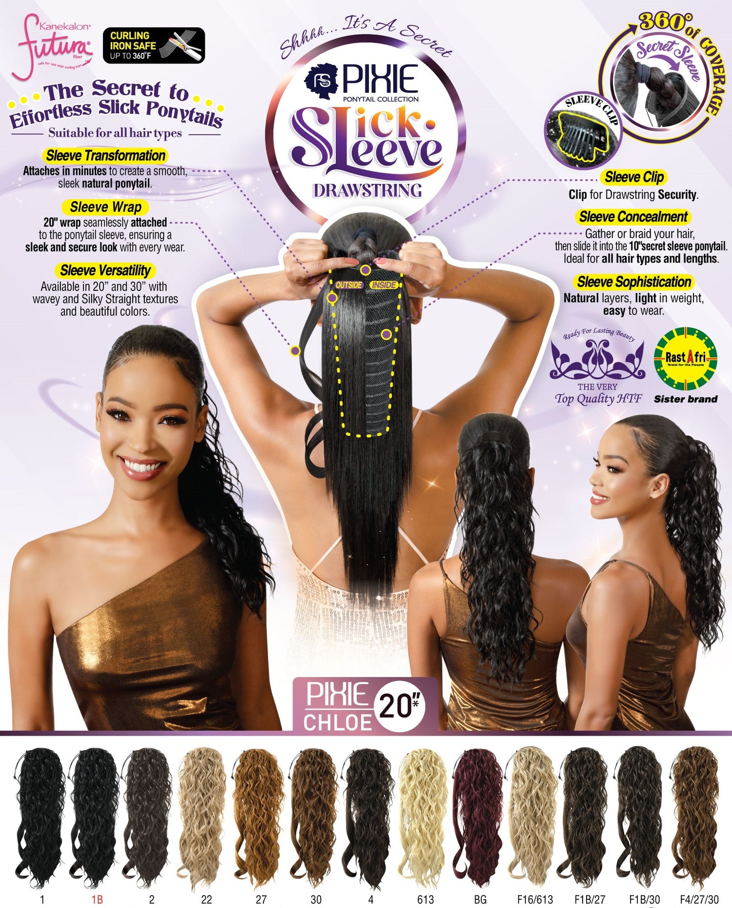 Fashion Source SLICK SLEEVE DRAWSTRING PONYTAIL PHP-CHLOE 20"