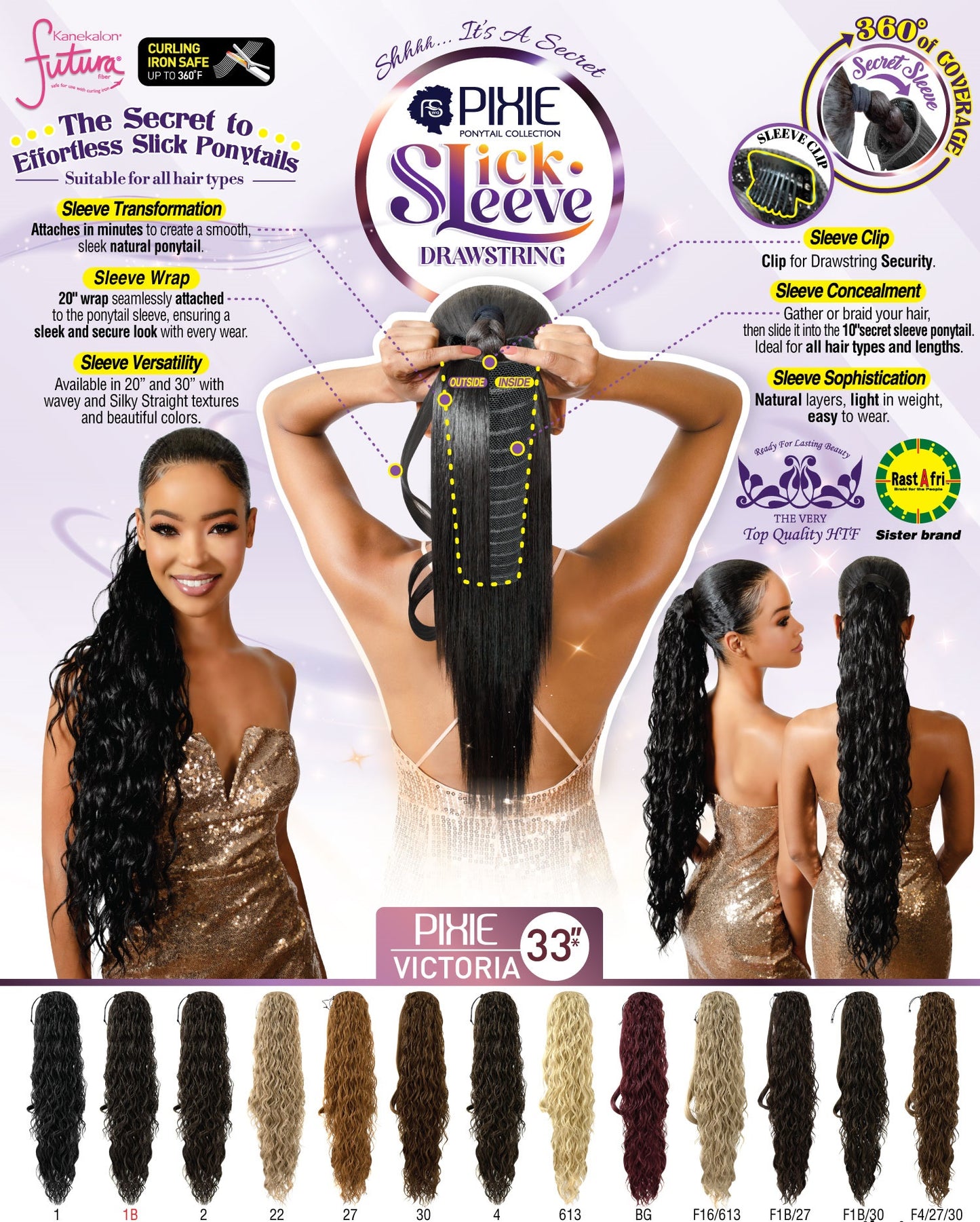 Fashion Source SLICK SLEEVE DRAWSTRING PONYTAIL PHP-VICTORIA 33"