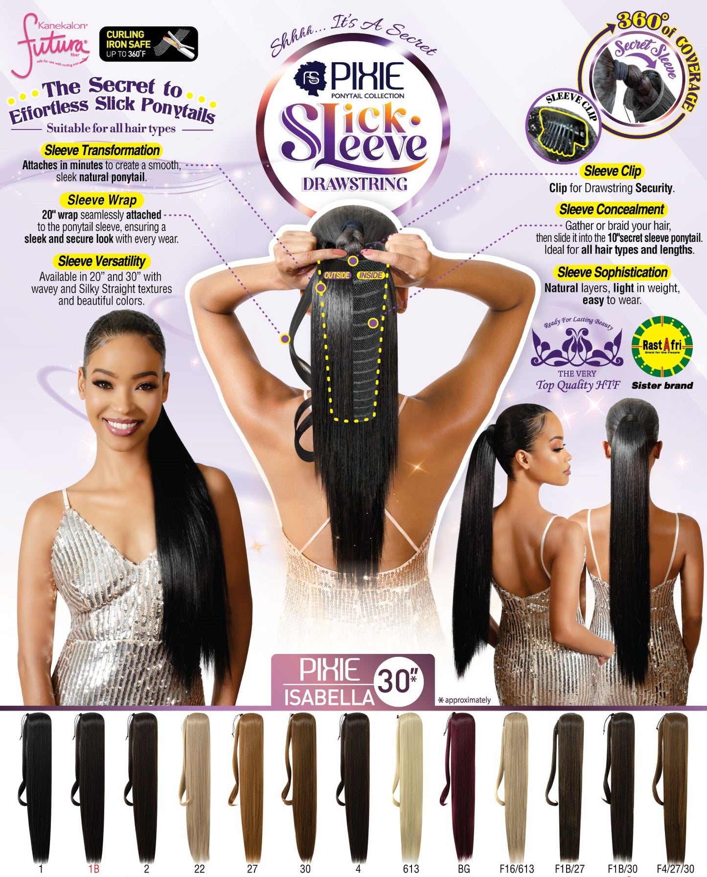 Fashion Source SLICK SLEEVE DRAWSTRING PONYTAIL PHP-ISABELLA 30"