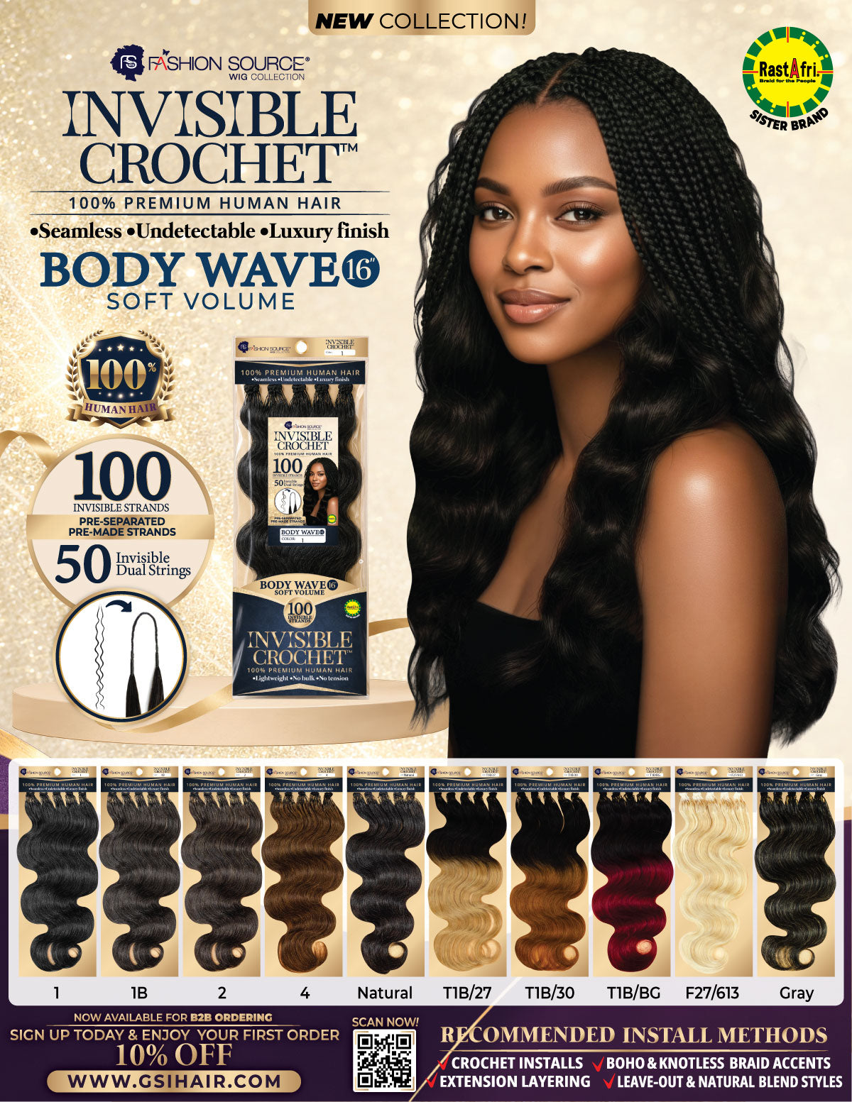 Fashion Source Human Hair Invisible Feather Crochet - Body Wave 16.5"