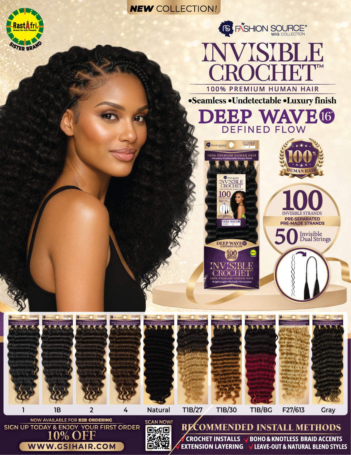 Fashion Source Human Hair Invisible Feather Crochet - Deep Wave 16.5"