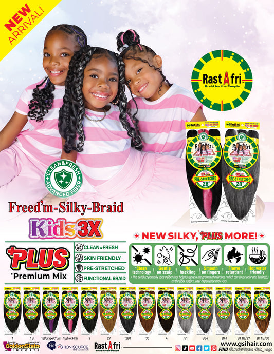 RastAfri Freed'm Silky Braid Pre-Stretched - 3X KIDS PLUS