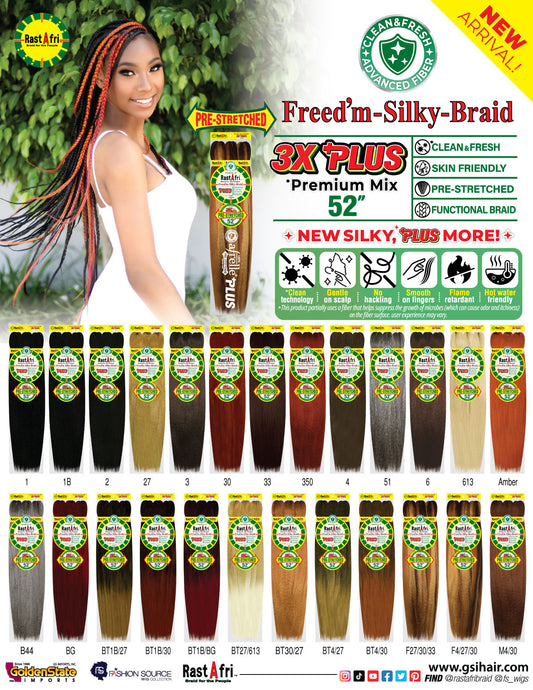 RastAfri Freed'm Silky Braid Pre-Stretched 3X - 52" PLUS