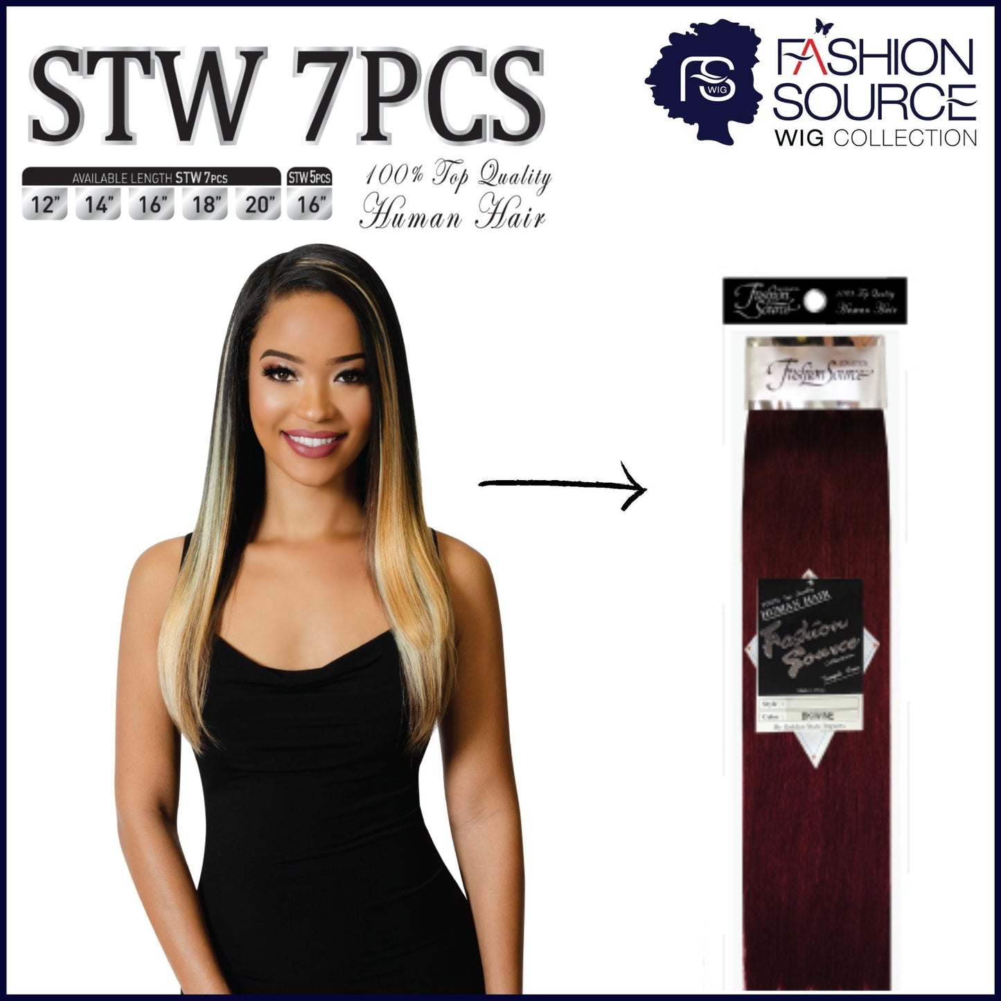 Fashion Source Human Hair STW 7 PCS Clip-In 20"