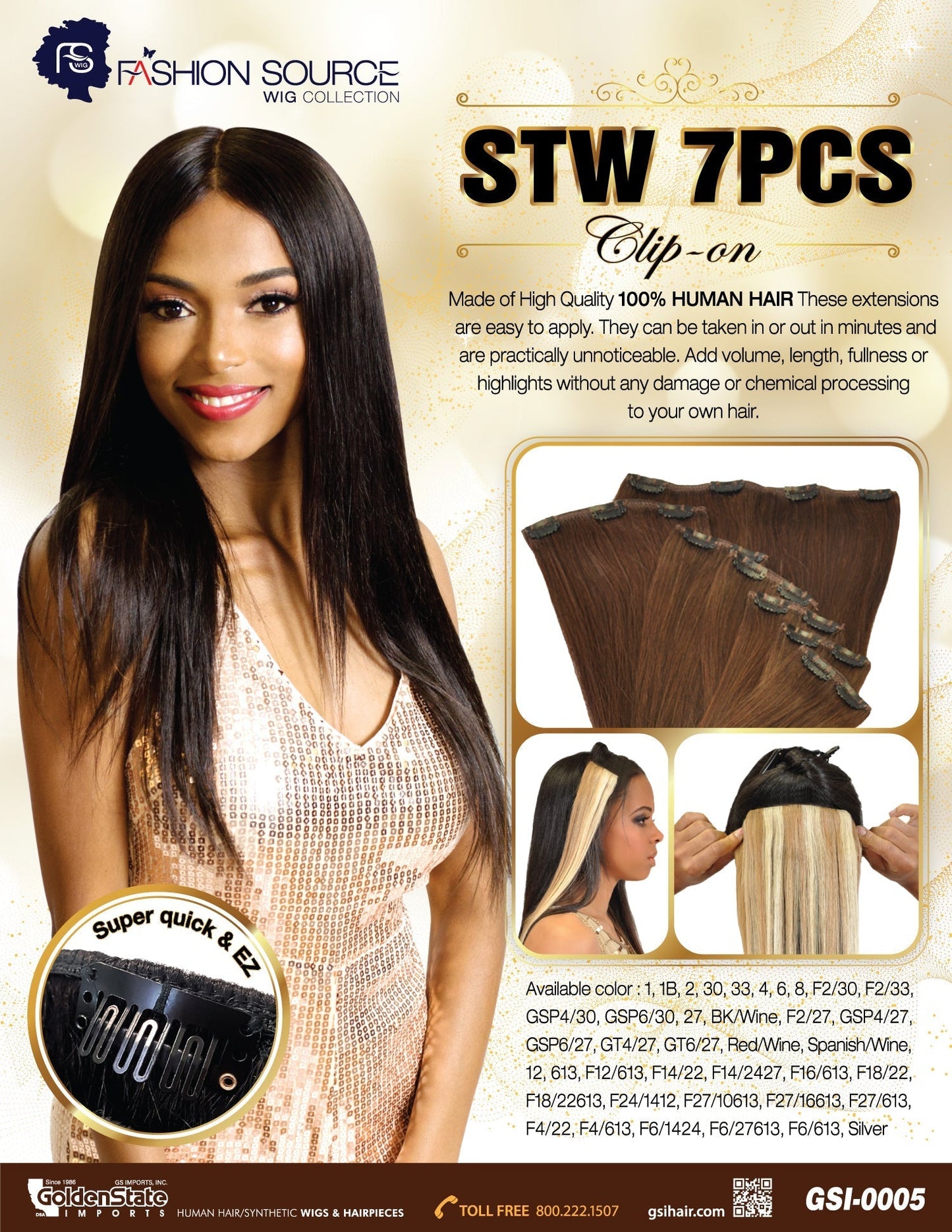 Fashion Source Human Hair STW 7 PCS Clip-In 20"