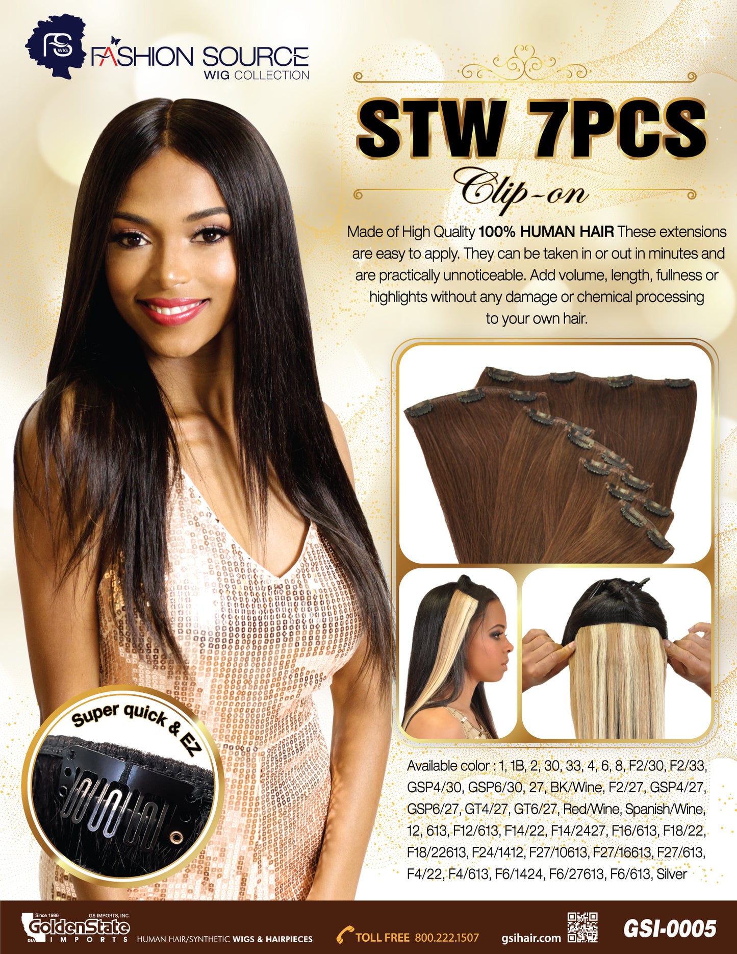 Fashion Source Human Hair STW 7 PCS Clip-In 14"