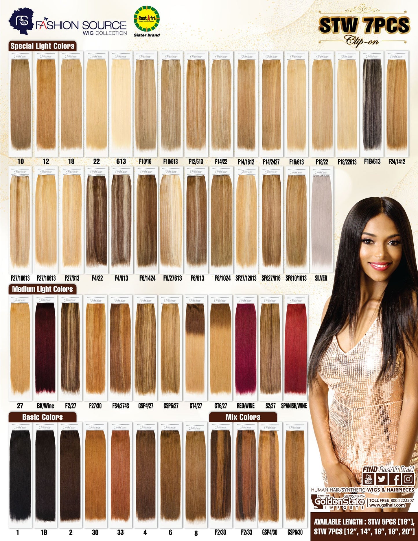 Fashion Source Human Hair STW 7 PCS Clip-In 16"