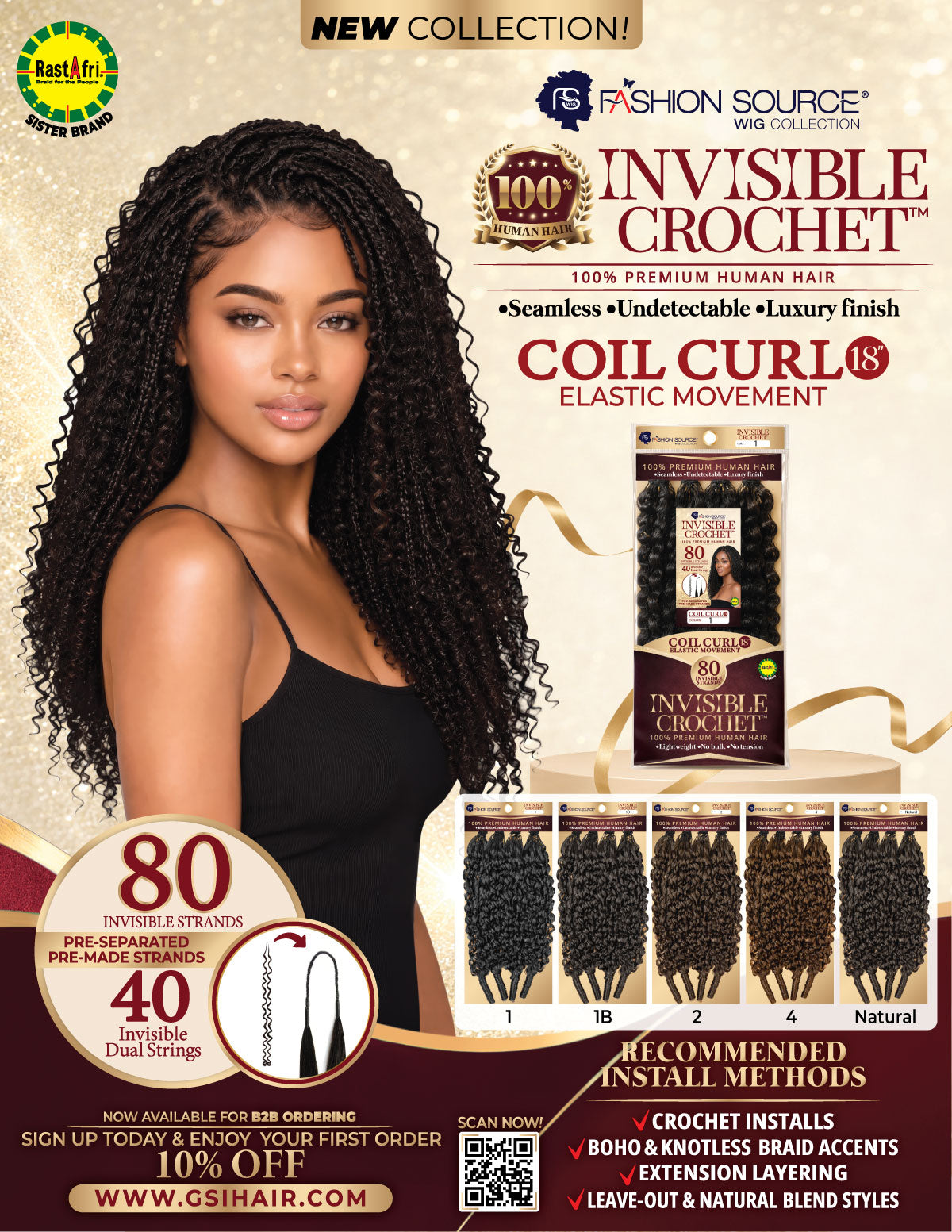 Fashion Source Human Hair Invisible Feather Crochet - Coil Curl 18.5"
